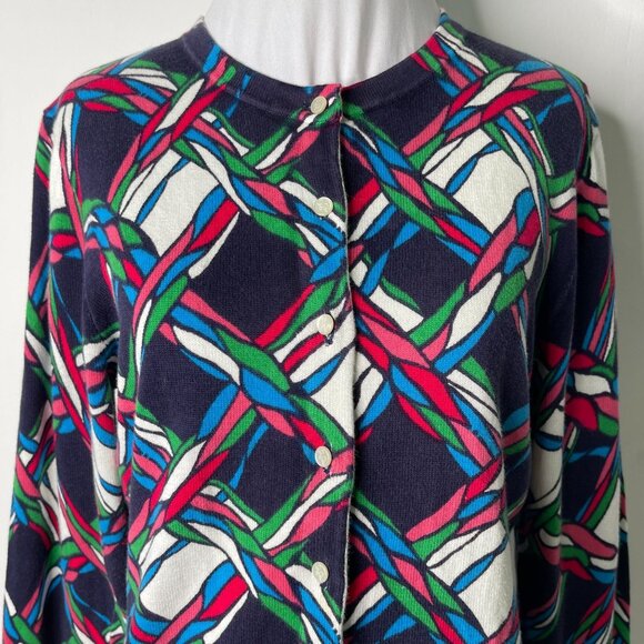 Lilly Pulitzer Women’s Blue Button Up Geometric Print Cardigan Sweater Size M - Picture 2 of 9
